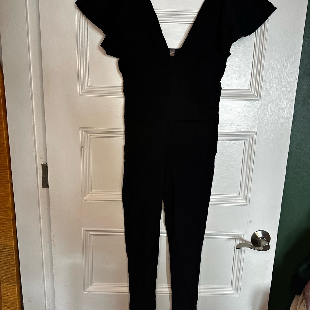 FP Movement Black V-Neck Flutter Sleeve Jumpsuit